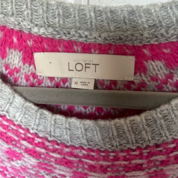 LOFT neon pink fair isle sweater - Picture 2 of 3